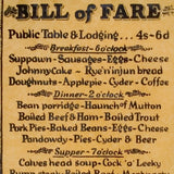 Colonial Bill of Fare Tavern Dinner Menu