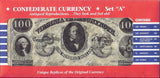 Confederate States Civil War Era Replica Currency Set A