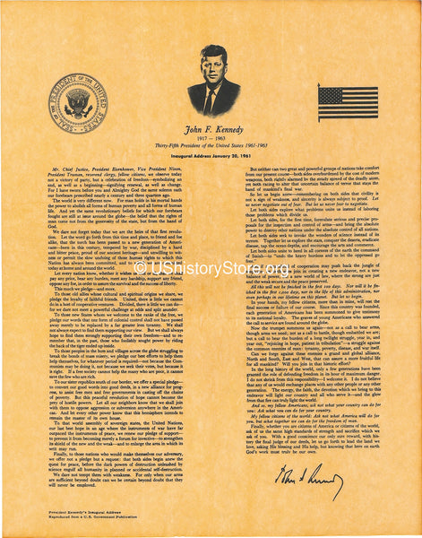 President John F. Kennedy's Inaugural Address 1961 [small poster size]