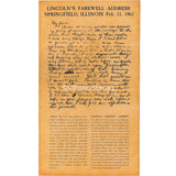 Abraham Lincoln - Farewell Address, Springfield, IL, Feb. 11, 1861