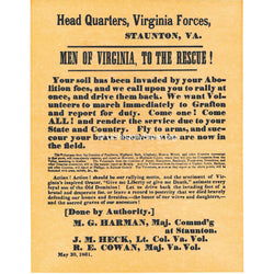 Men of Virginia Civil War Recruiting Poster 1861