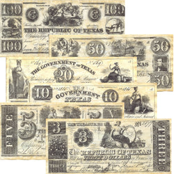 Republic of Texas Replica Currency 1838-1841